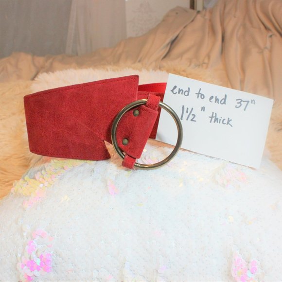 Vintage Fire Engine Red Asymmetrical Suede Genuine Leather Belt 25\
